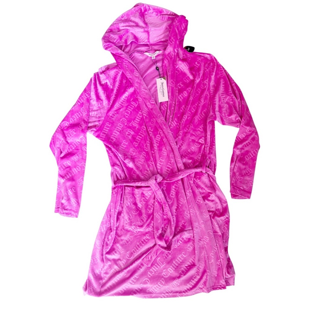 Juicy Couture Pink Satin Plush Rhinestone Logo‎ New with Tags size L XL